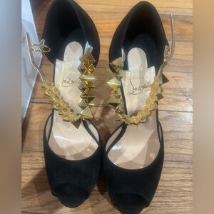 Christian Louboutin Black Heels with Gold Studded Straps